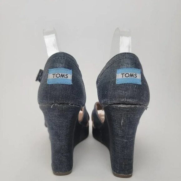 [TOMS] Sienna Iridescent  Black Denim Wedge Heel Sandals - 8.5 - Picture 6 of 11